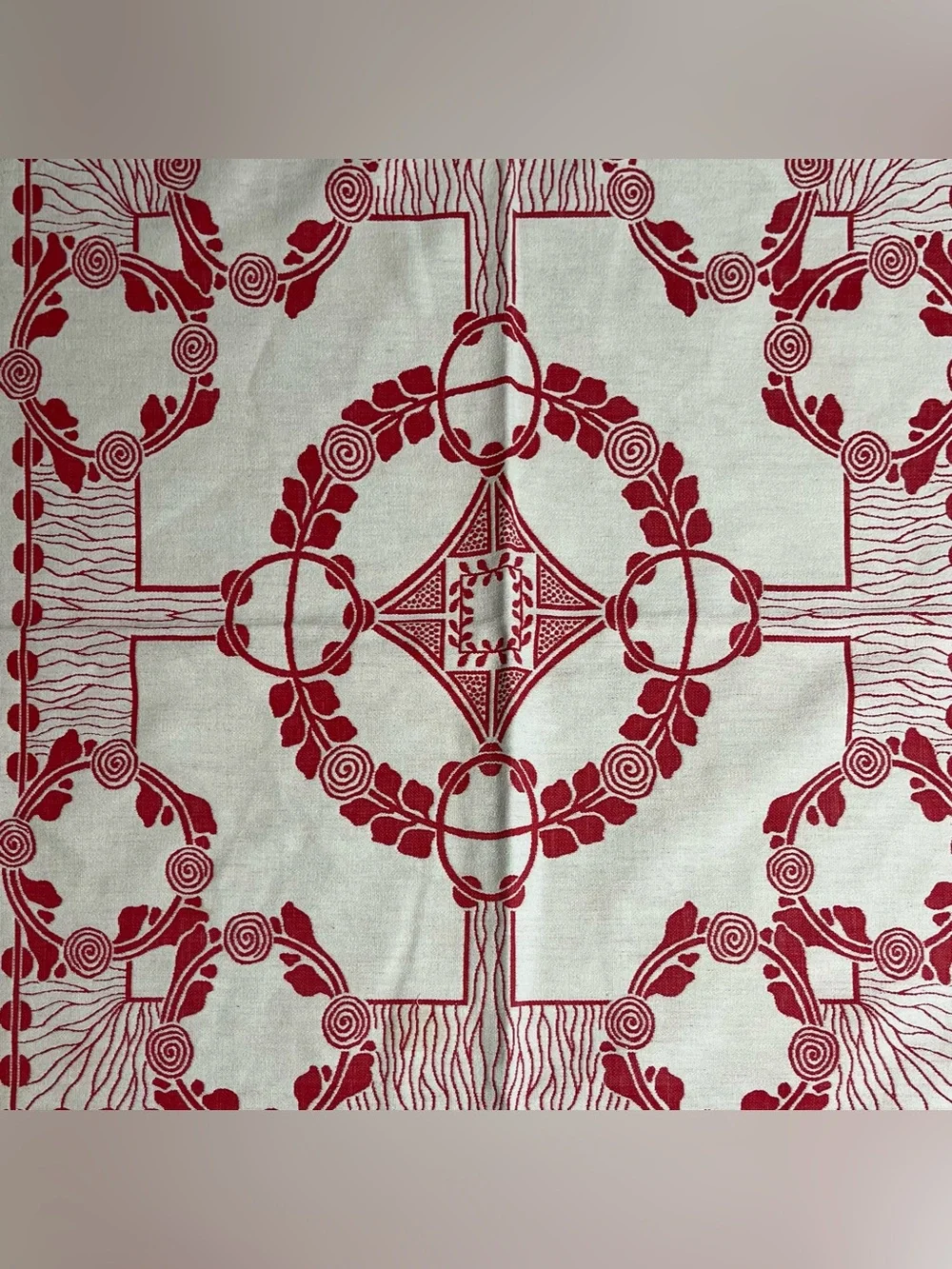 Vintage Reversible Red and White Jacquard Tablecloth